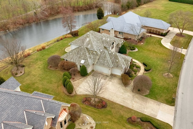 bird's eye view featuring a water view