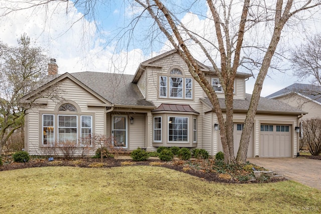 view of front of home featuring a garage and a front yard