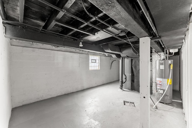 basement featuring gas water heater