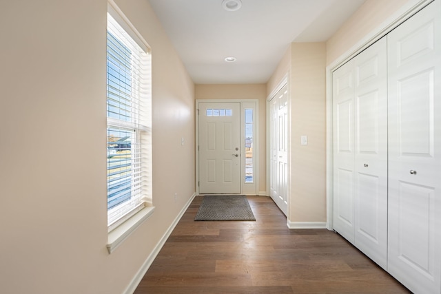 entrance foyer featuring dark hardwood / wood-style floors