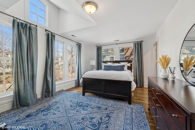 bedroom featuring multiple windows and hardwood / wood-style floors