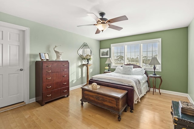 bedroom featuring ceiling fan and light wood-type flooring