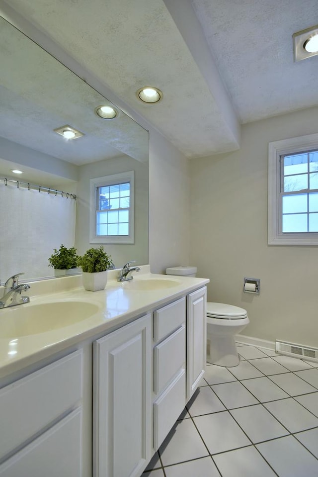 full bathroom with double vanity, a healthy amount of sunlight, and a sink