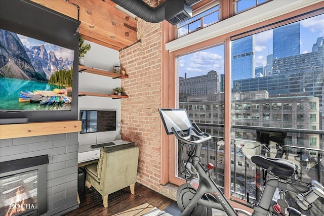 office area featuring dark hardwood / wood-style floors and vaulted ceiling