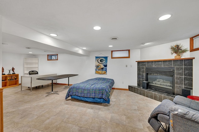 bedroom with a fireplace