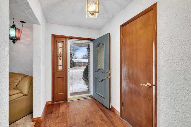 foyer featuring hardwood / wood-style flooring and a textured ceiling