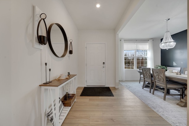 entrance foyer with light hardwood / wood-style floors