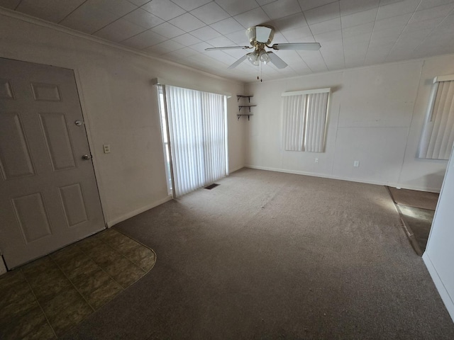 interior space with ceiling fan