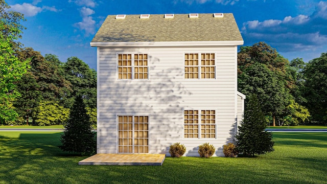 view of home's exterior with a yard and a patio area