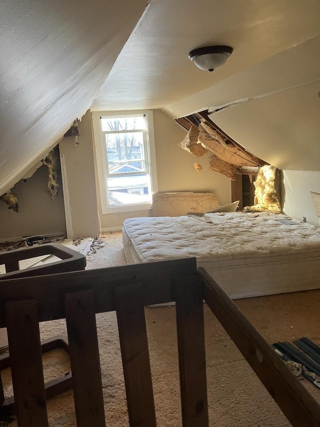 bedroom with lofted ceiling