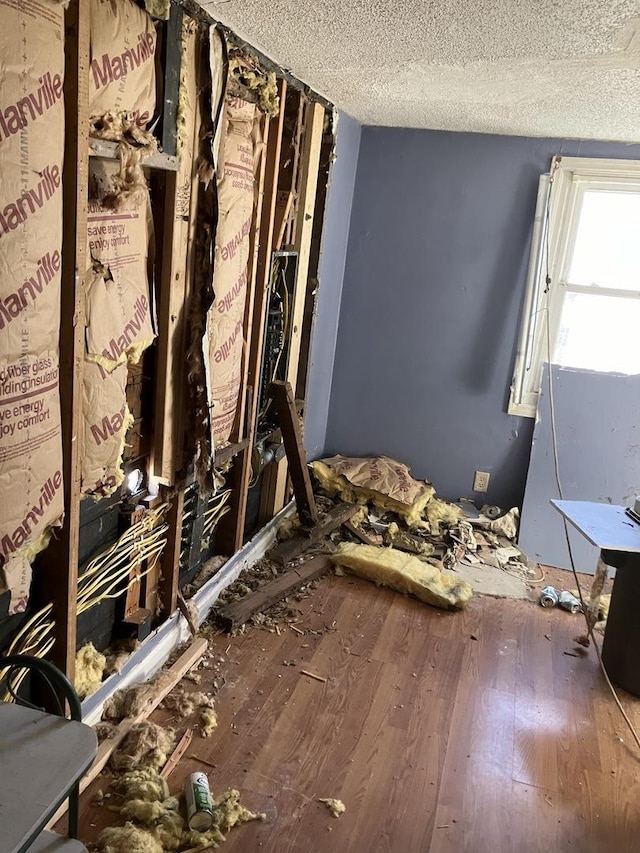 miscellaneous room featuring hardwood / wood-style floors and a textured ceiling