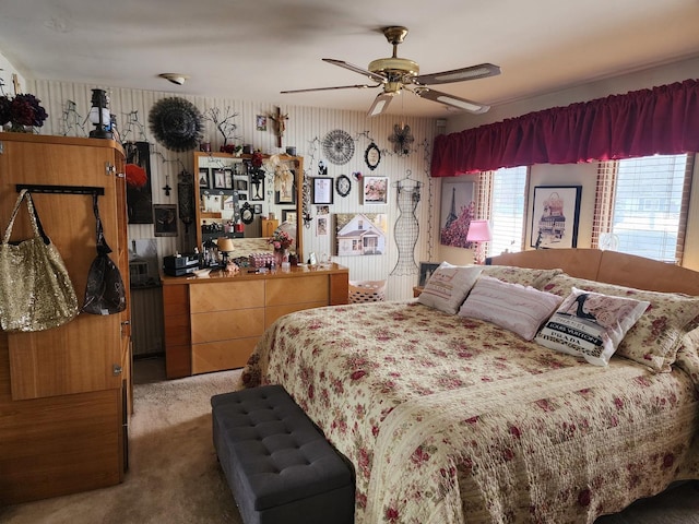 bedroom featuring ceiling fan and carpet floors