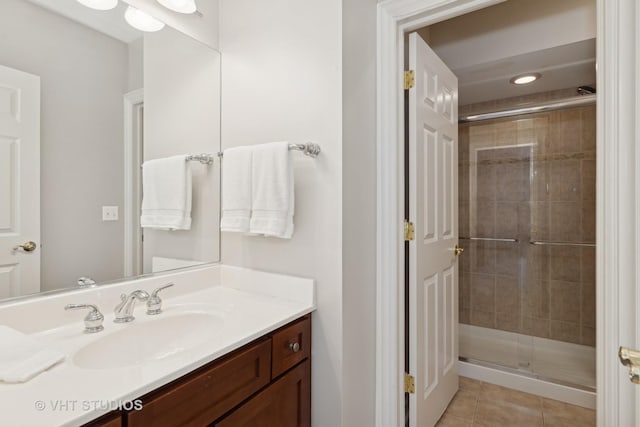 bathroom with vanity, tile patterned floors, and walk in shower