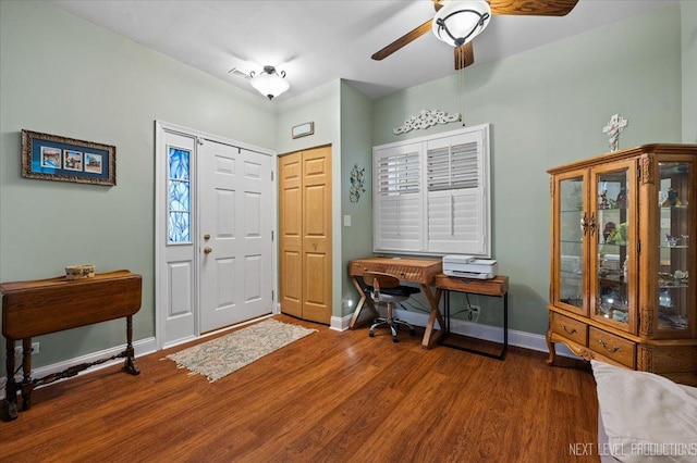 entryway featuring hardwood / wood-style floors and ceiling fan