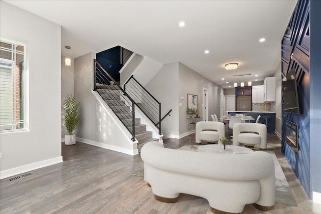 living room with hardwood / wood-style flooring