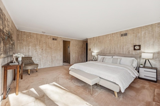 bedroom featuring carpet floors and ornamental molding