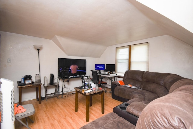 living room with lofted ceiling and wood-type flooring