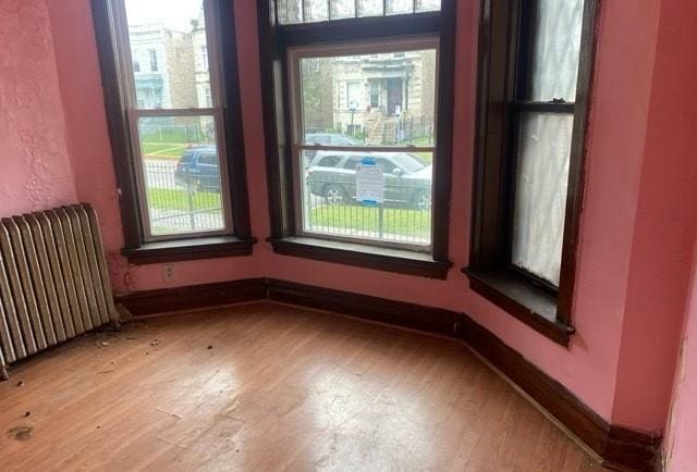 spare room with radiator and hardwood / wood-style floors