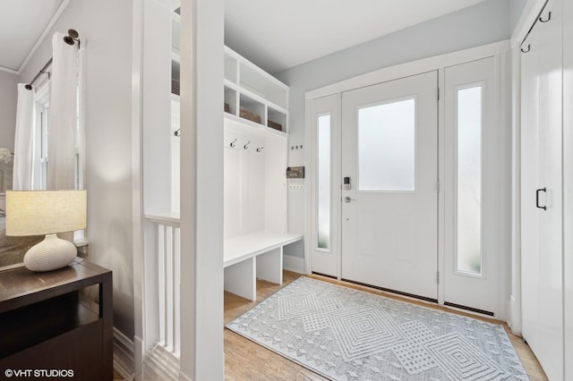 mudroom featuring light hardwood / wood-style floors