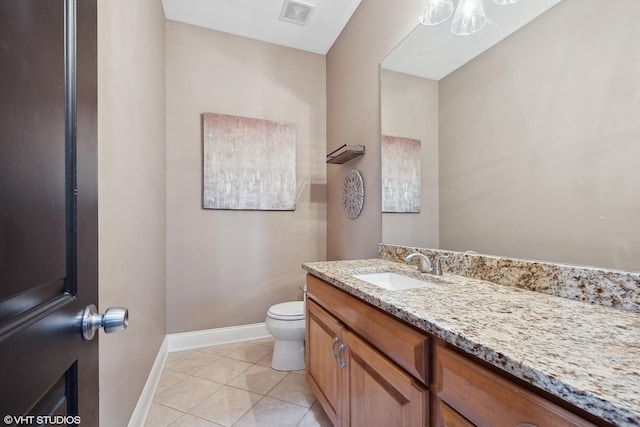 bathroom with vanity, toilet, and tile patterned flooring