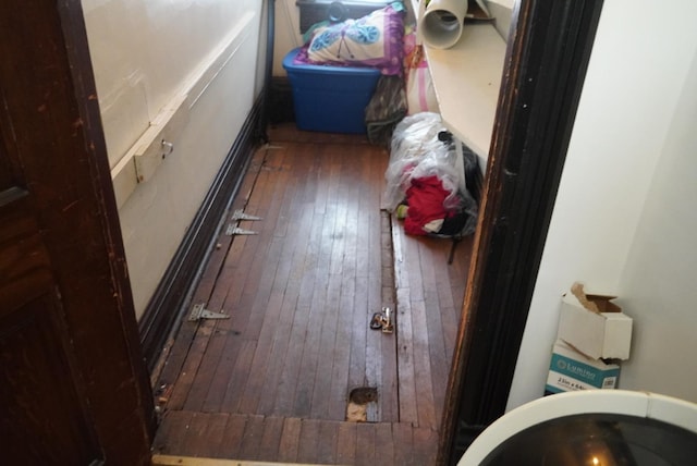 interior space with dark wood-type flooring