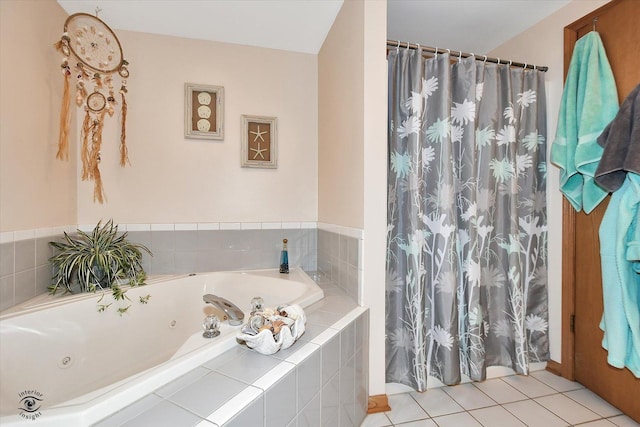 bathroom featuring tile patterned floors and independent shower and bath