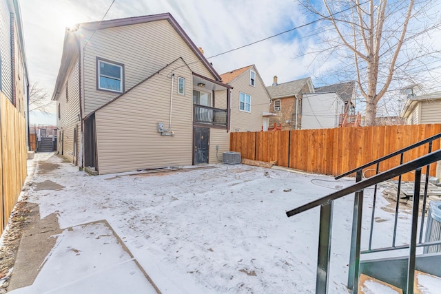 view of snow covered property