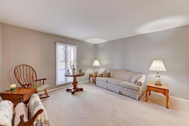 living room featuring light colored carpet