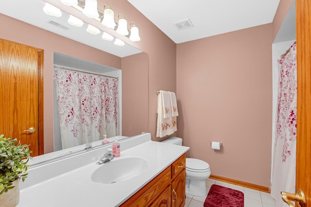 bathroom featuring vanity, toilet, and tile patterned flooring