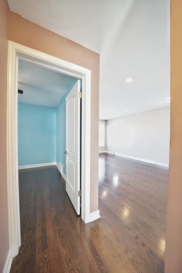 hallway featuring dark wood-type flooring