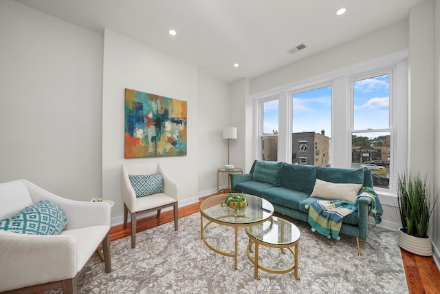 living room with hardwood / wood-style flooring