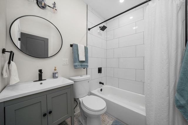 full bathroom featuring vanity, toilet, and shower / bath combo with shower curtain