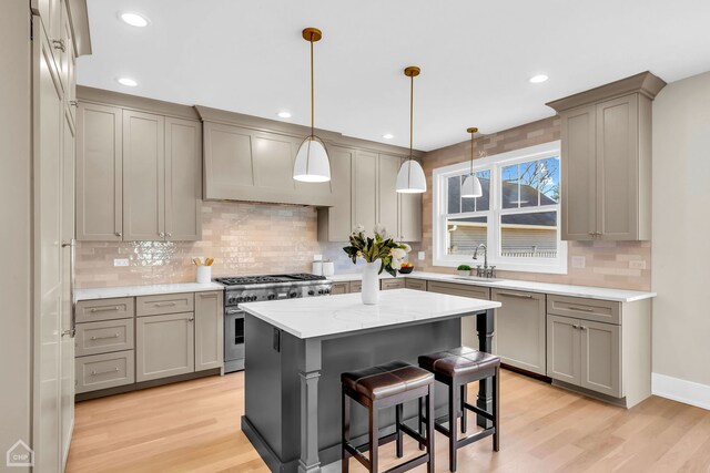 empty room with ornamental molding, plenty of natural light, light hardwood / wood-style floors, and a tray ceiling