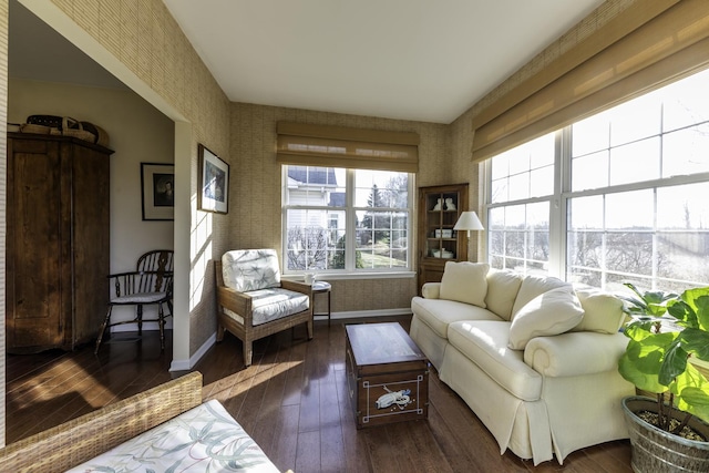 living room with dark hardwood / wood-style floors