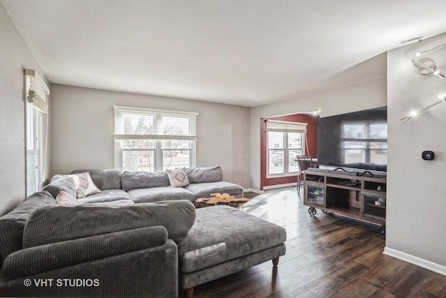 living room featuring dark hardwood / wood-style floors