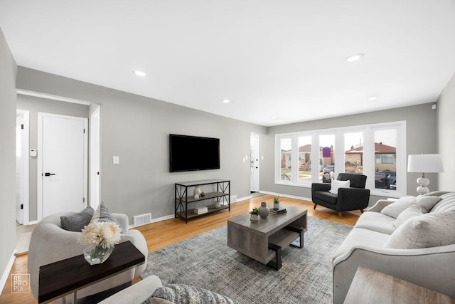 living room with light wood-type flooring