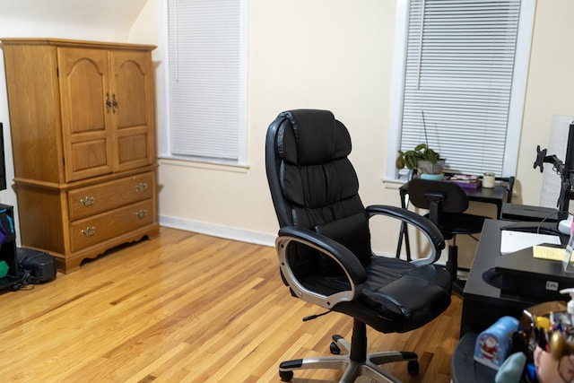 office area featuring light hardwood / wood-style floors