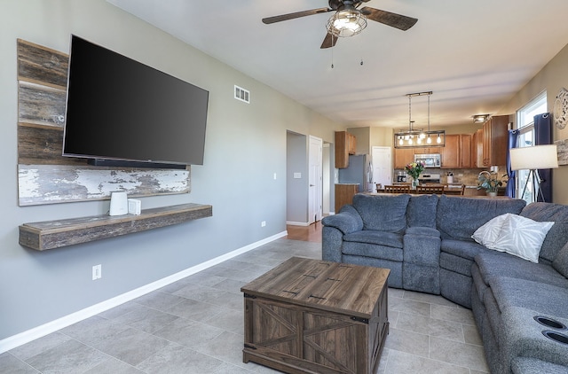 living room with ceiling fan