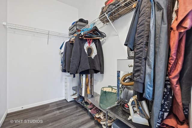 spacious closet featuring dark hardwood / wood-style floors