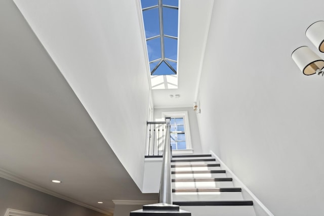 stairs featuring ornamental molding