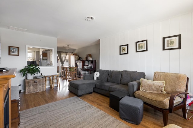 living room with hardwood / wood-style floors