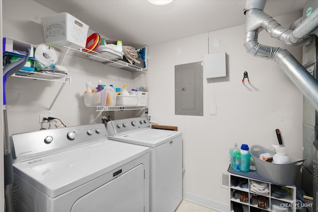 laundry room with separate washer and dryer and electric panel