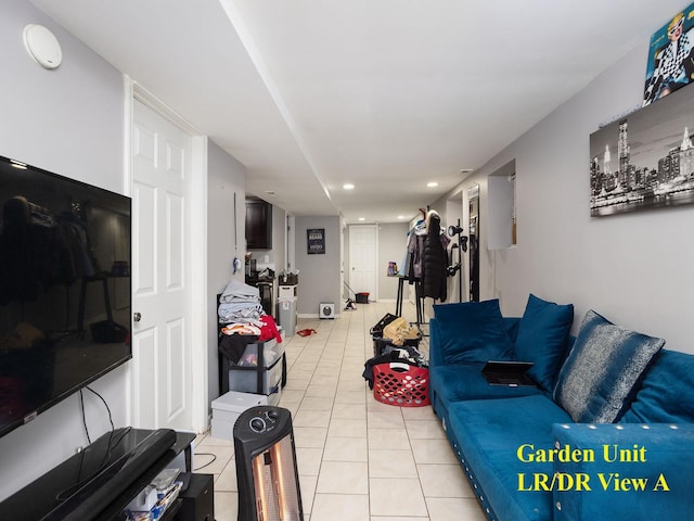 living room featuring light tile patterned floors