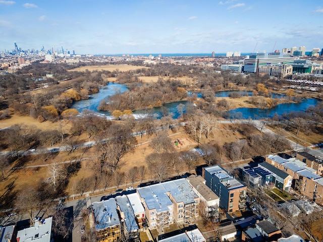 aerial view with a water view