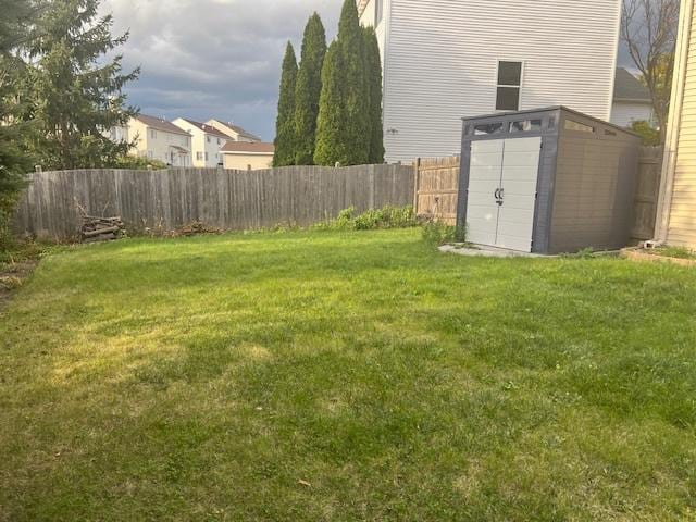 view of yard with a storage unit