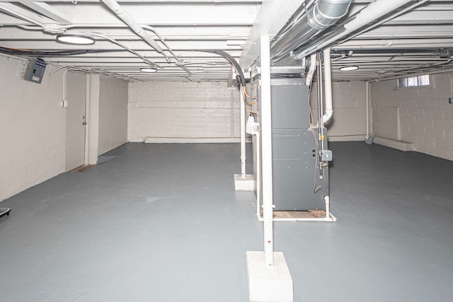 basement with heating unit