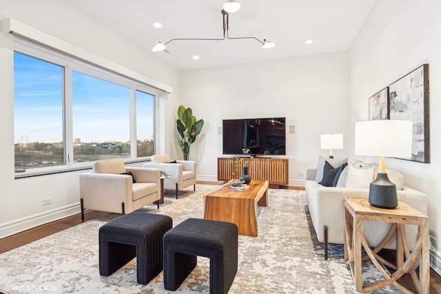 living room with hardwood / wood-style floors