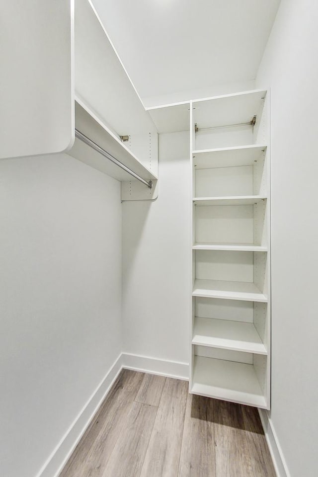 spacious closet with light hardwood / wood-style flooring