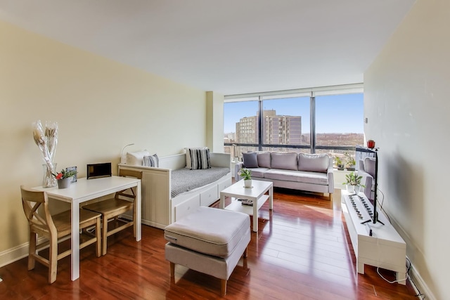 living room featuring hardwood / wood-style flooring and expansive windows