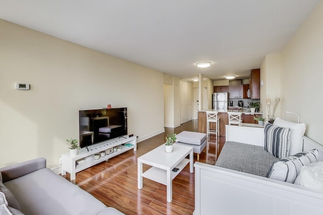 living room featuring dark wood-type flooring